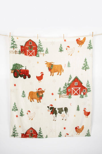 American Farm Company Christmas Barns & Animals Plush Blanket by American Farm Co.